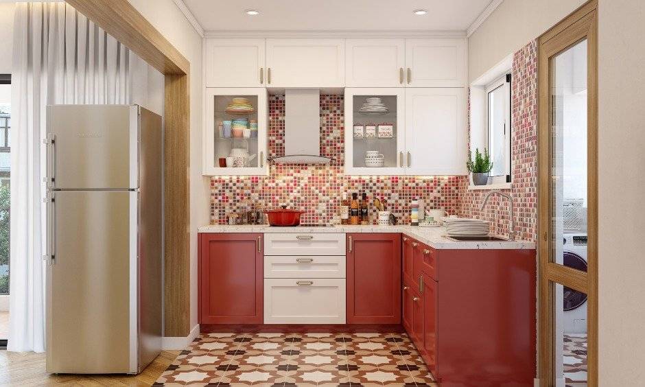 L shaped modular kitchen for 3 bhk villa house design