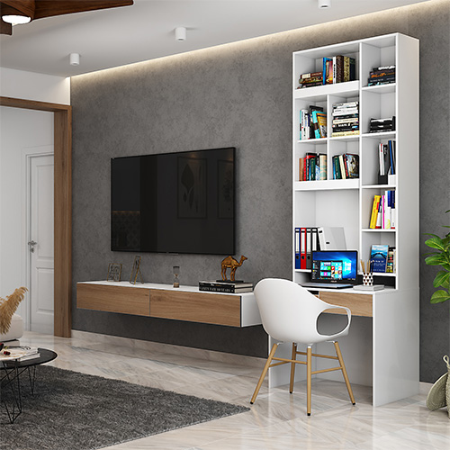 Affordable interior designers in mumbai have created a living room with a study corner