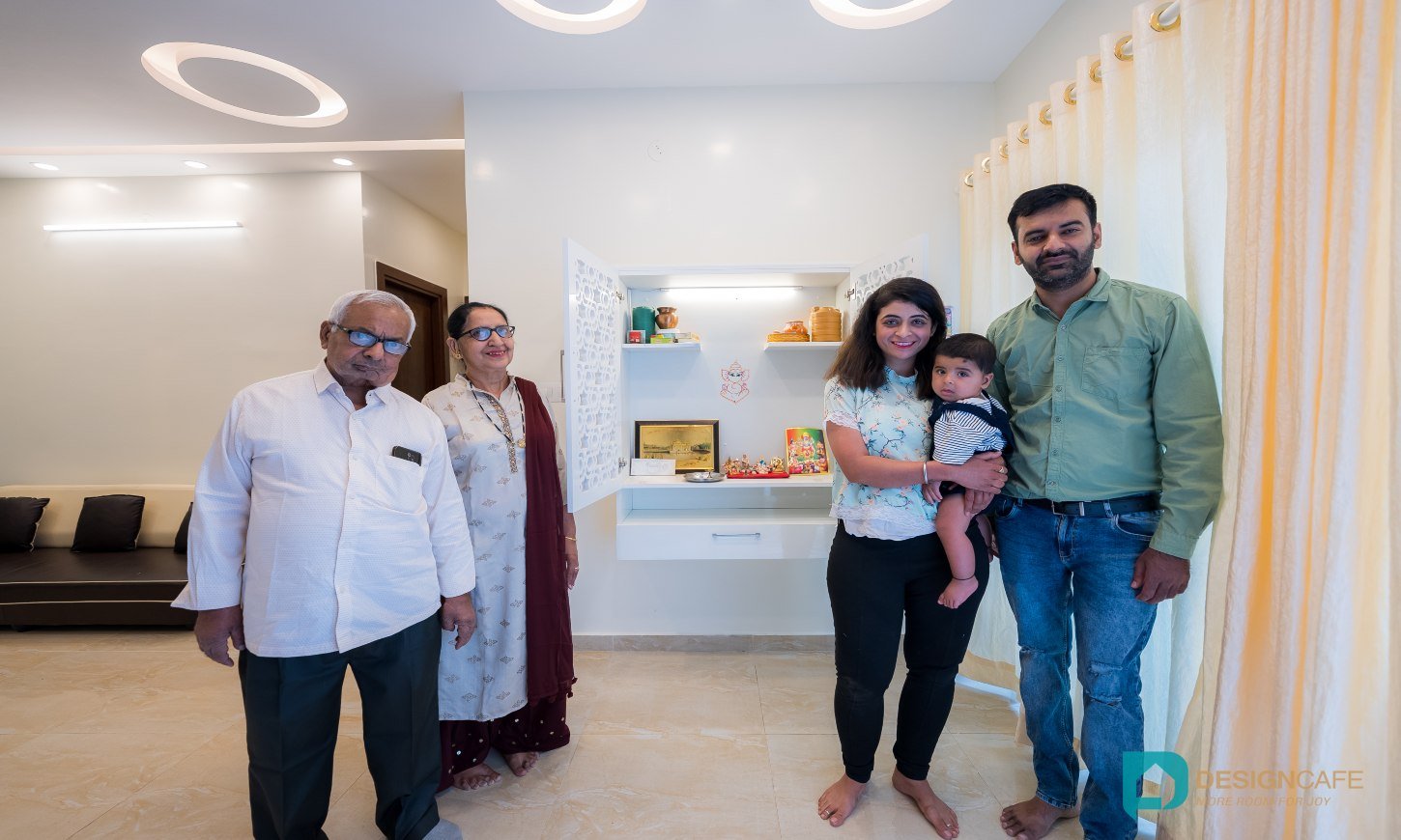 Ajay's family poses for a portrait in their home in Assetz 63 degree Sarjapur, Bangalore