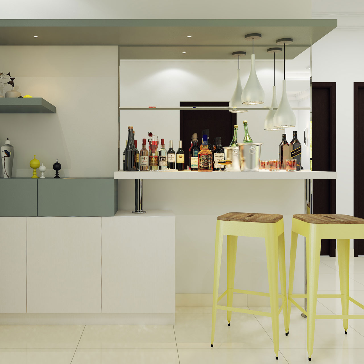 Luxury villa interior design with bar area