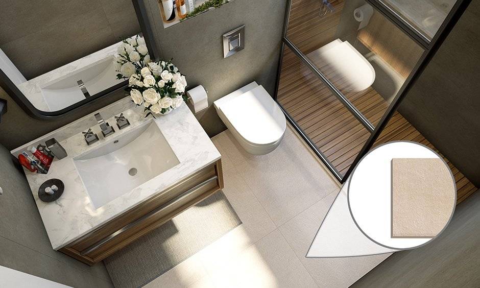 Bathroom tile material is always the most preferred choice, and varieties of glass, patterned or even penny tiles.