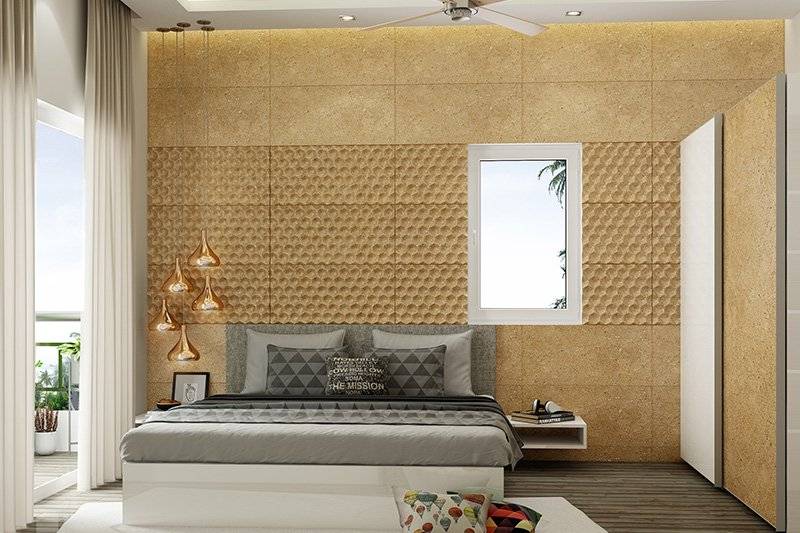 Bedroom furniture design with lighting and big board on the head side of the bed