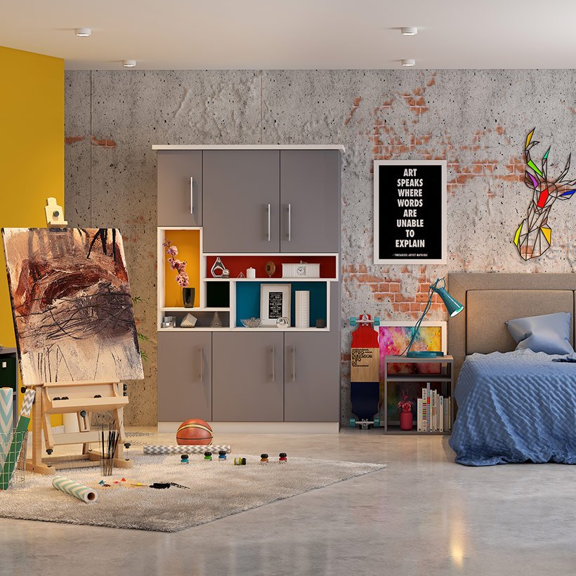 Bedroom wall decor with a box of crayons to make a rustic bedroom 