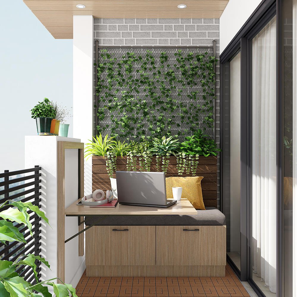 Best interior designers in Navi Mumbai designed a foldable workstation with storage bench