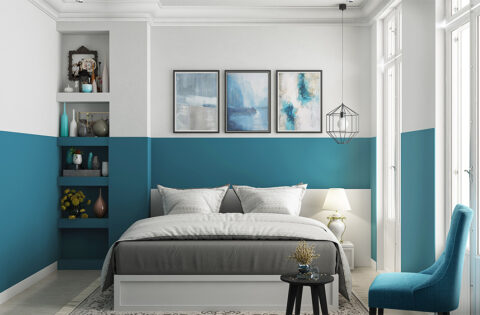 Blue two colour combination for bedroom walls