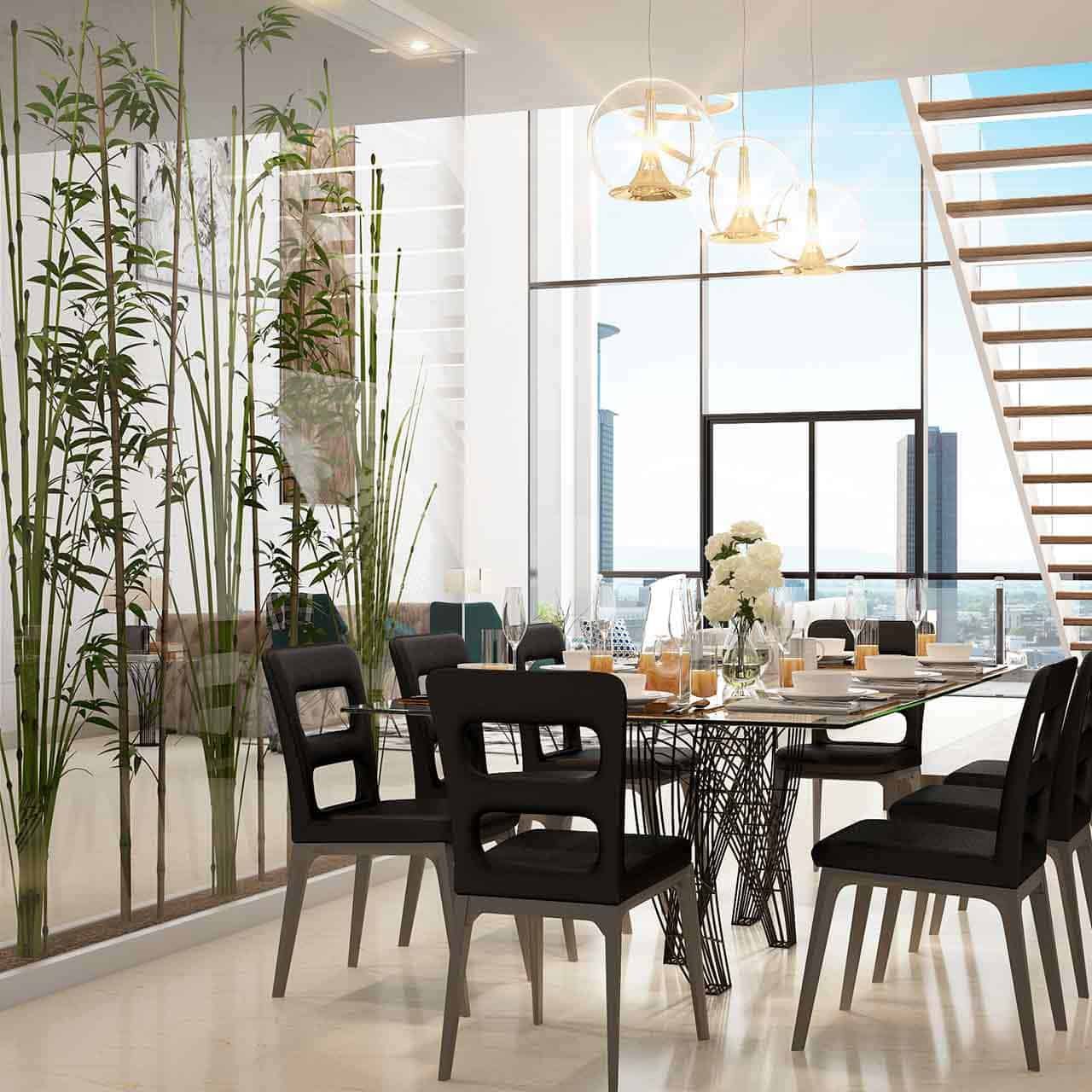 Bohemian style dining room where patterned walls work well in a bohemian style dining room design