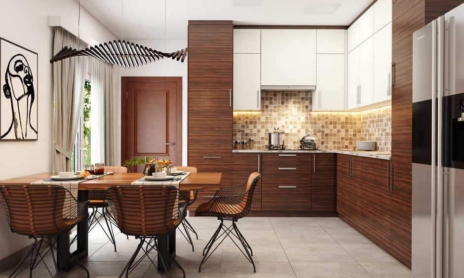 Modern brown colour kitchen with rich chocolate cabinetry, offering depth, warmth, and style