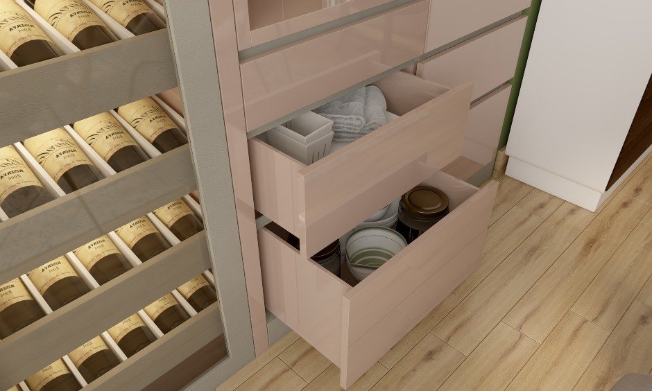 Modern minimal dining room designs with dining room cabinets, storage units, crockery units.