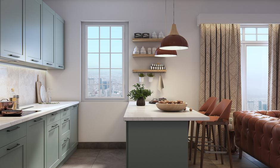 Wooden kitchen wall rack with open floating shelves, offering convenient storage and style