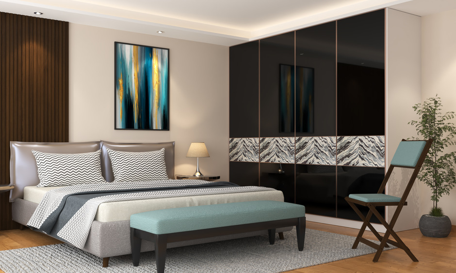 Cushioned folding chairs in a cosy bedroom seating area provide style and comfort with soft support for relaxation.