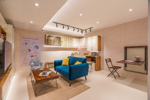 1 BHK model flat on display at interior design studio in chennai design cafe experience centre