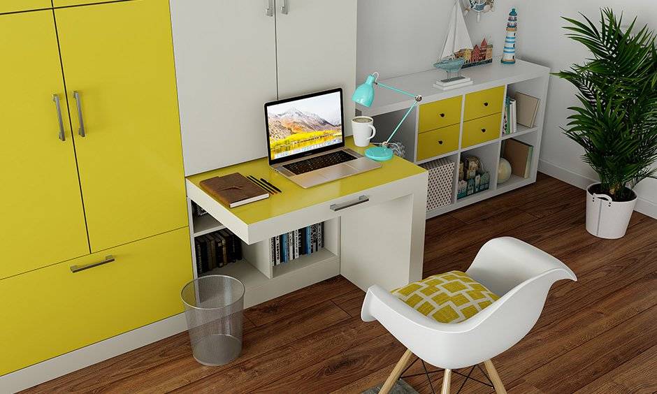 A wardrobe with a study unit is a multipurpose furniture for small indian homes
