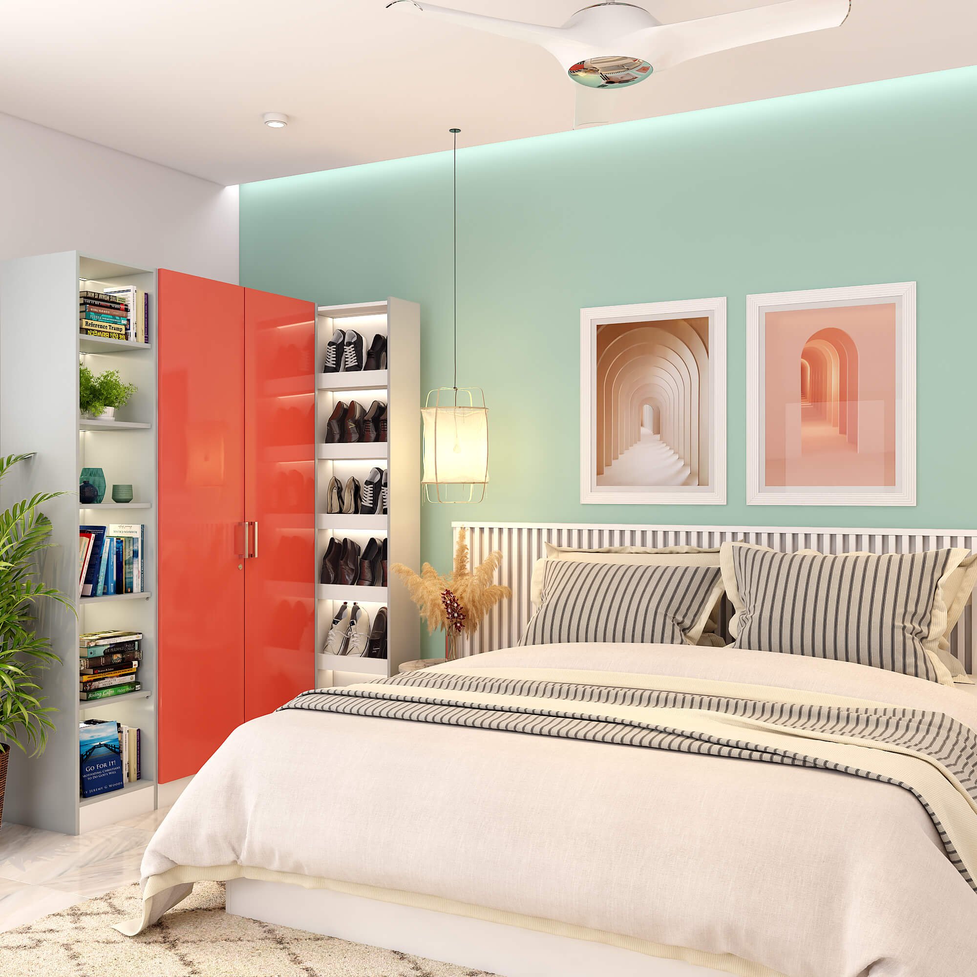 Home interior designers in Navi Mumbai designed a wardrobe with a pull-out shoe storage