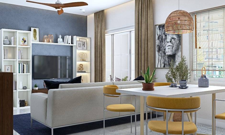 2bhk house design with space saving furniture