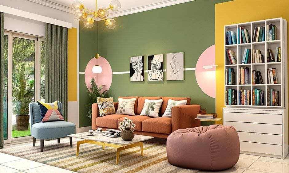 A kid-friendly living room features pouffes and ottomans A kid-friendly living room features pouffes and ottomans