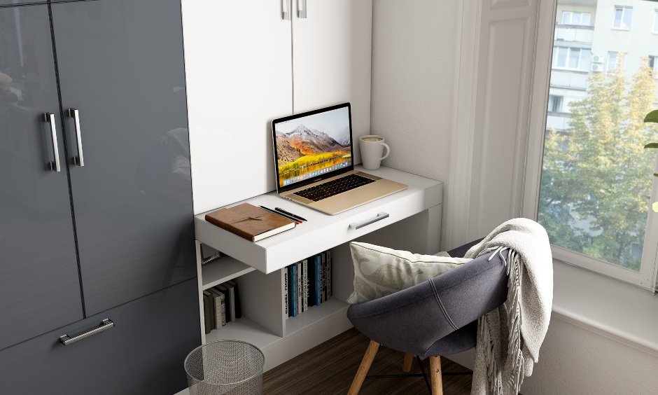 Kids room interior design with wardrobe along with study unit