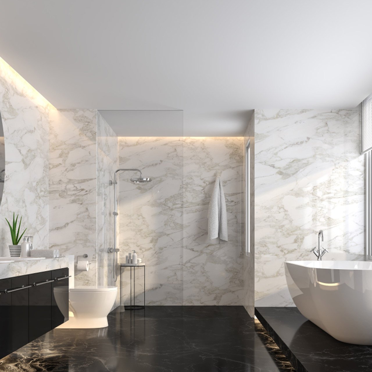 Lighting fixtures and elements for penthouse bathroom design