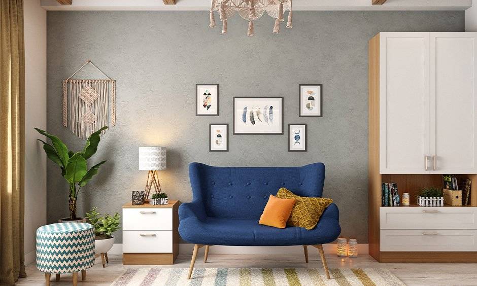 Living room seating ideas which includes a 2-seater sette and a pouffe