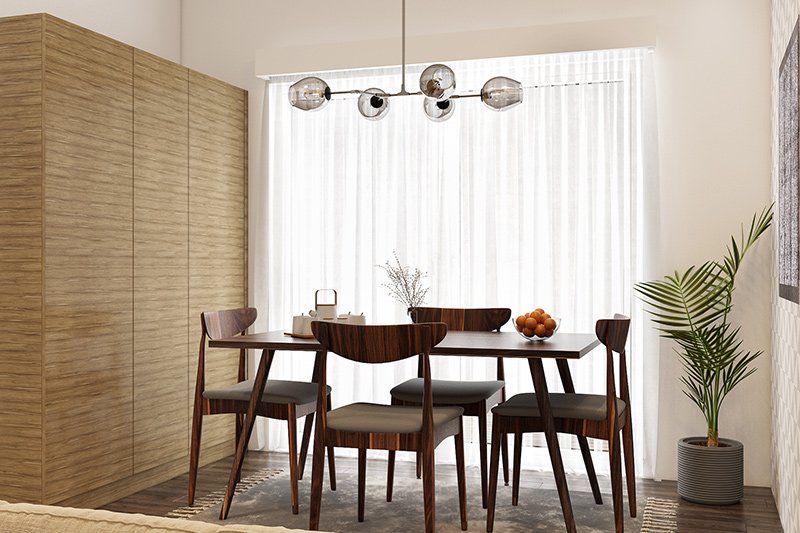 Modern dining room ideas with a designer lamp