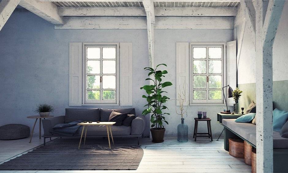 Farmhouse scandinavian interior design style which is beautifully livable with its white aged-looking pillars