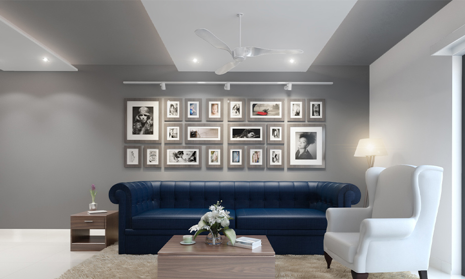 Modern rectangular false ceiling design adds elegance and sophistication to the space.