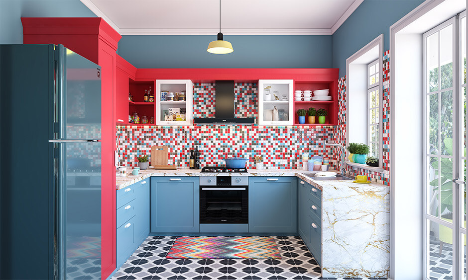 Red and white kitchen wall tiles add brightness and texture, enhancing your kitchen's design