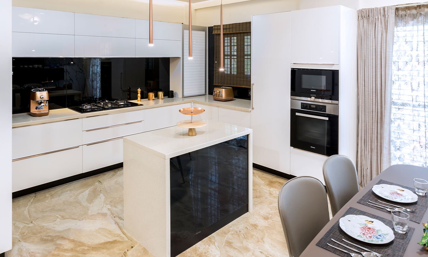White modular kitchen designed by residential interior design bangalore