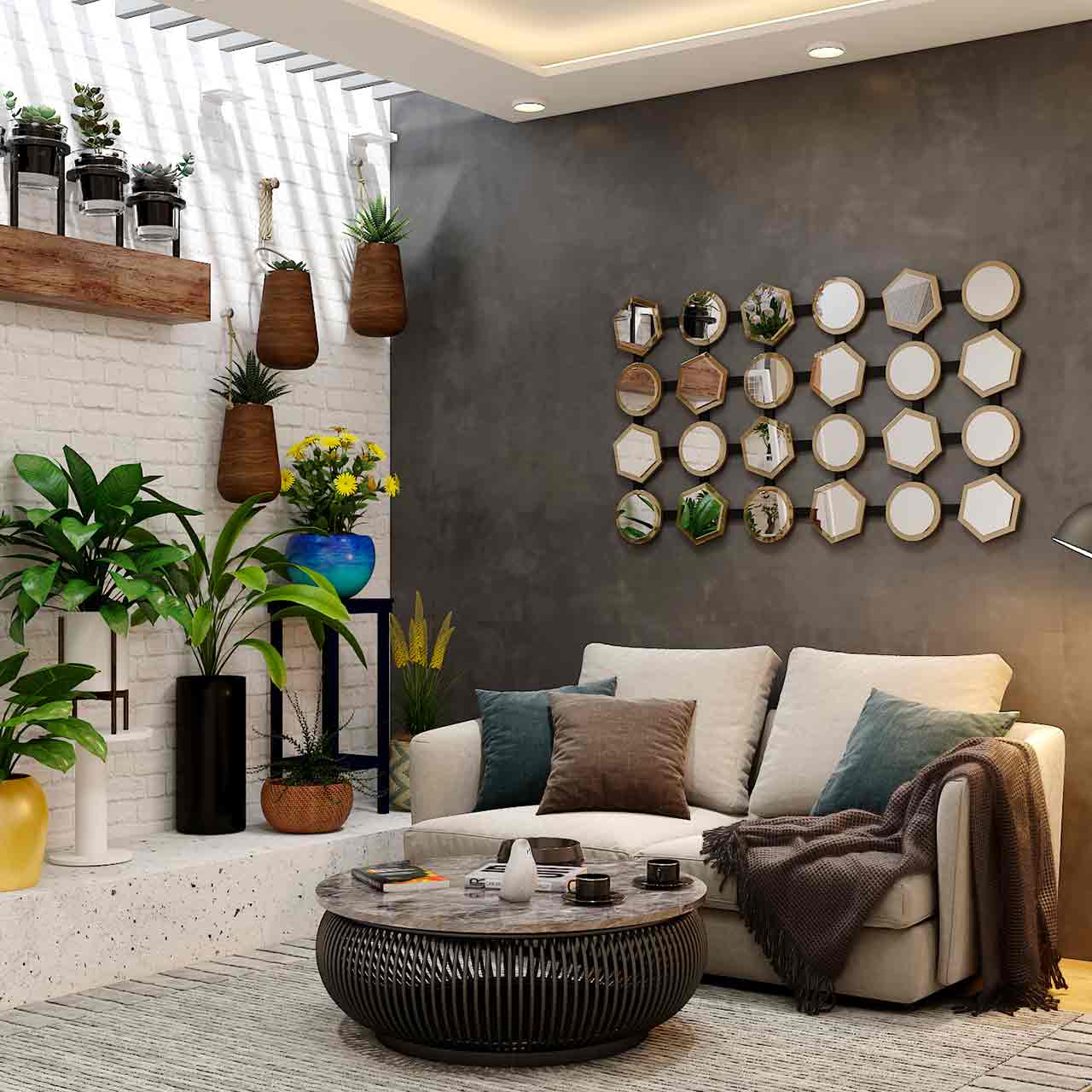 Shabby-chic style living room design go for neutral colours and add pops of bright hues wherever possible