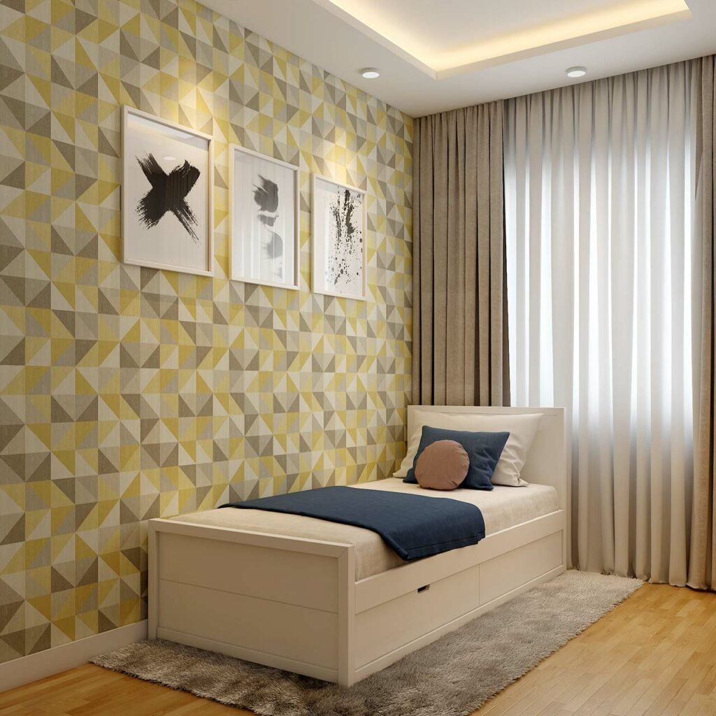 Simple false ceiling design for bedroom is a simple tray design with a strip of hidden lightings