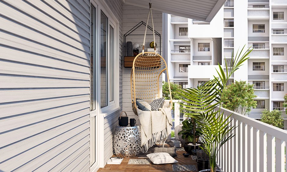 Small balcony design having a hammock or swing to add a fun element