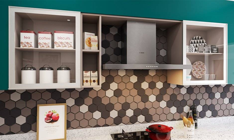 Kitchen cabinet storage solution with wall units fixed on the wall above the kitchen countertop for easy to access.