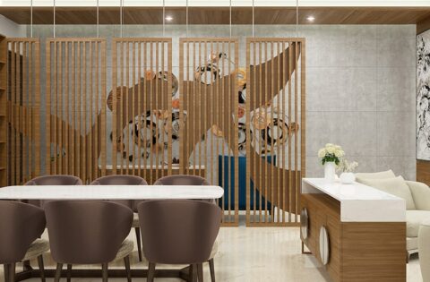 Wooden partition designs between living dining